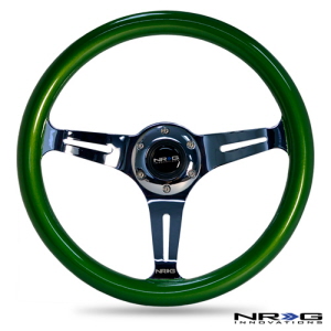 Steering Wheel: Green Wood Grain Wheel, 350mm, 3 spoke chrome (ST-015CH-GN)